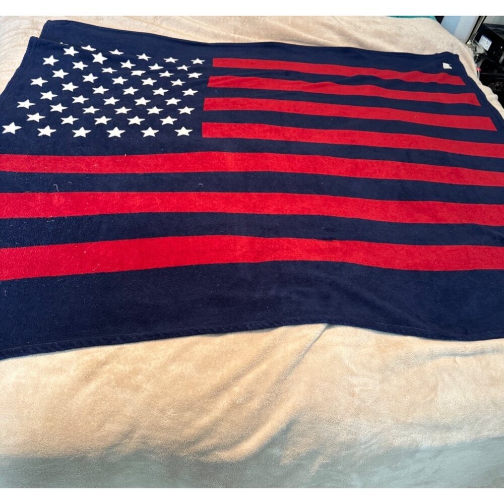 Lauren Ralph Lauren American Flag Red White Blue Polar fleece blanket throw 54”